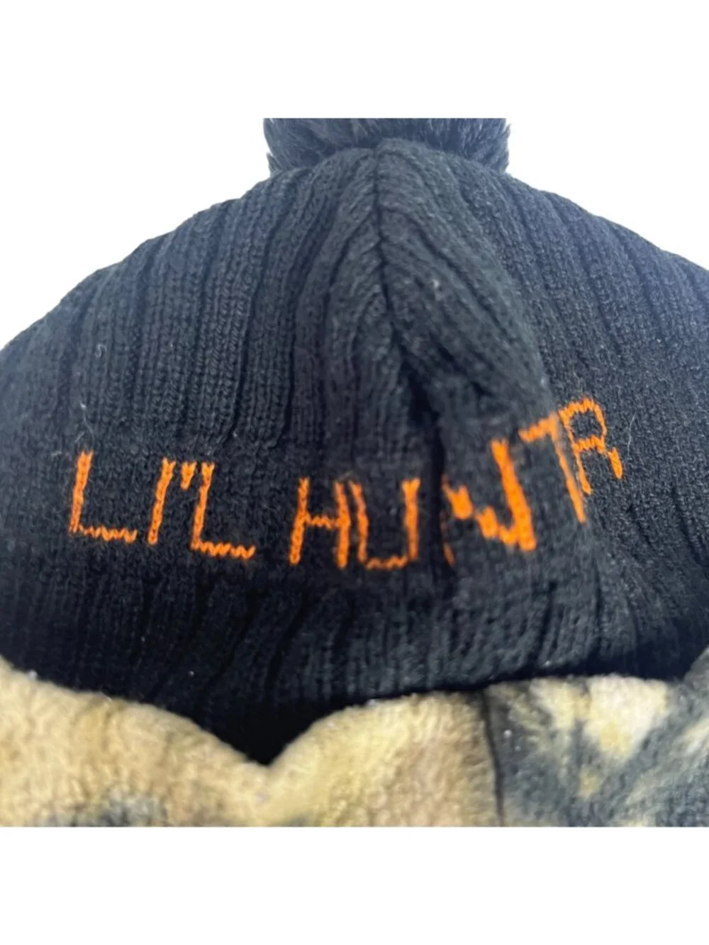 Lil Huntr Toddler Beanie Hat With Camo Ear Flaps & Pom Pom OS
